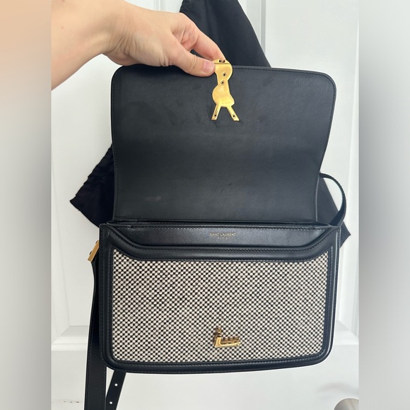 Saint Laurent Tweed Houndstooth Medium Solferino in Black - Picture 13 of 16